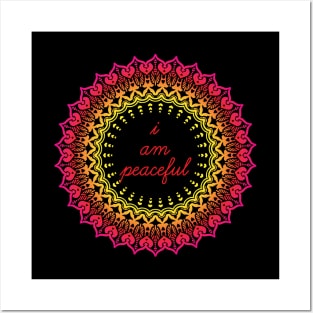 I Am Peaceful - Yoga Meditation Captions Mandala Illustration Print Design GC-092-25 Posters and Art